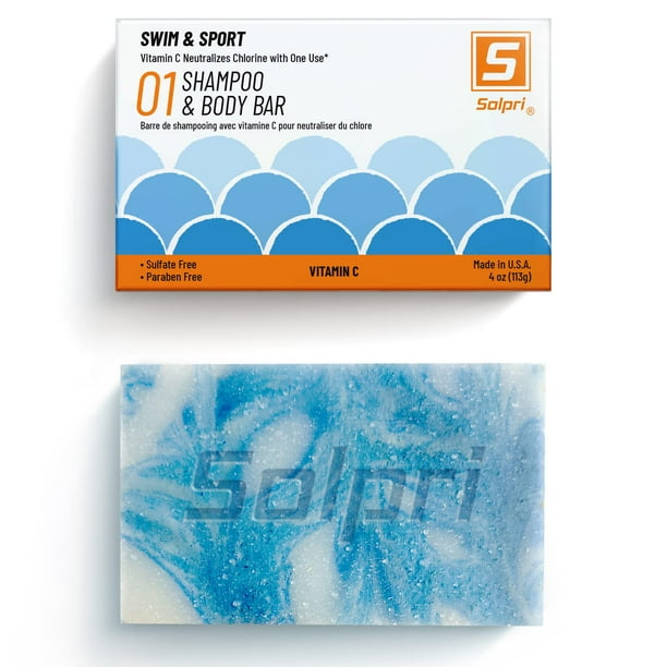 Solpri Swim Shampoo Barra de jabón para cabello y cuerpo sin perfume con vitamina C para eliminar el cloro 4 oz