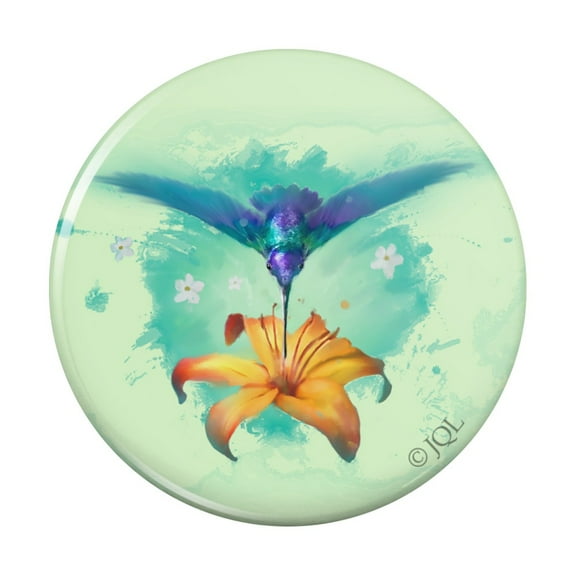 Hummingbird and Tiger Lily Flower Pinback Button Pin