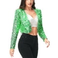 thumbnail image 2 of Womens Shiny Sequin Long Sleeve Glitter Cropped Blazer Bolero Shrug, Green, Medium, 2 of 8