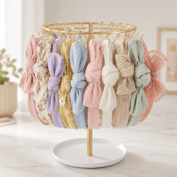 Headband Holder, Hair Bow Organizer for Girls, Metal Hair Accessories Organizer with 30 Hooks, Desktop Bow Rack Hair Clip Organizer, Cute Girls Room Decor for Baby Room
