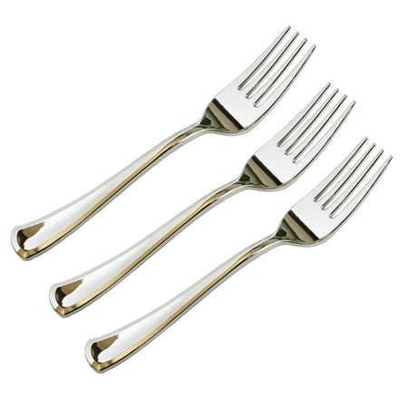 JL Prime 100 Piece Silver Plastic Forks Bulk Set, Silver Plastic Cutlery Set, Heavy Duty Utensils for Party & Wedding, Disposable Silver Flatware, Silver Plastic Forks 100
