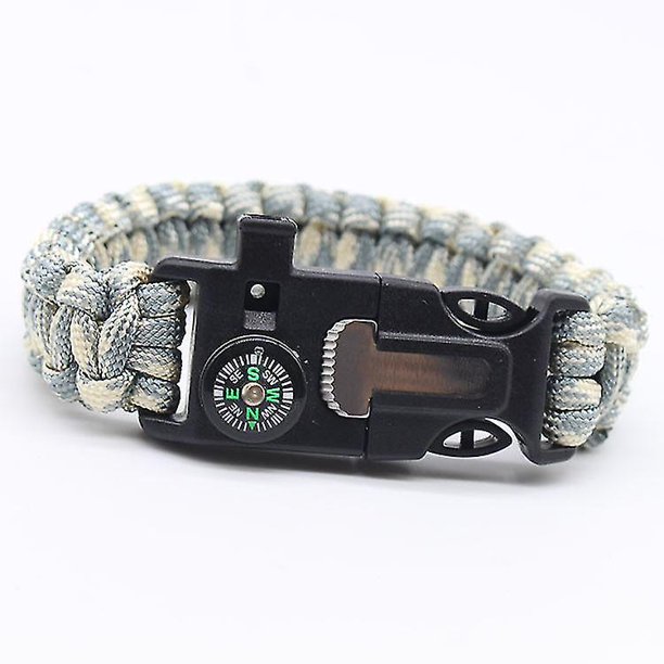 Pulsera de rescate con silbato de fuego de pedernal de supervivencia al aire libre multifuncional de camuflaje militar