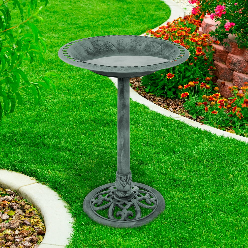 Antique Bird Bath Weather Resistant Resin Birdbath with Vintage Scroll