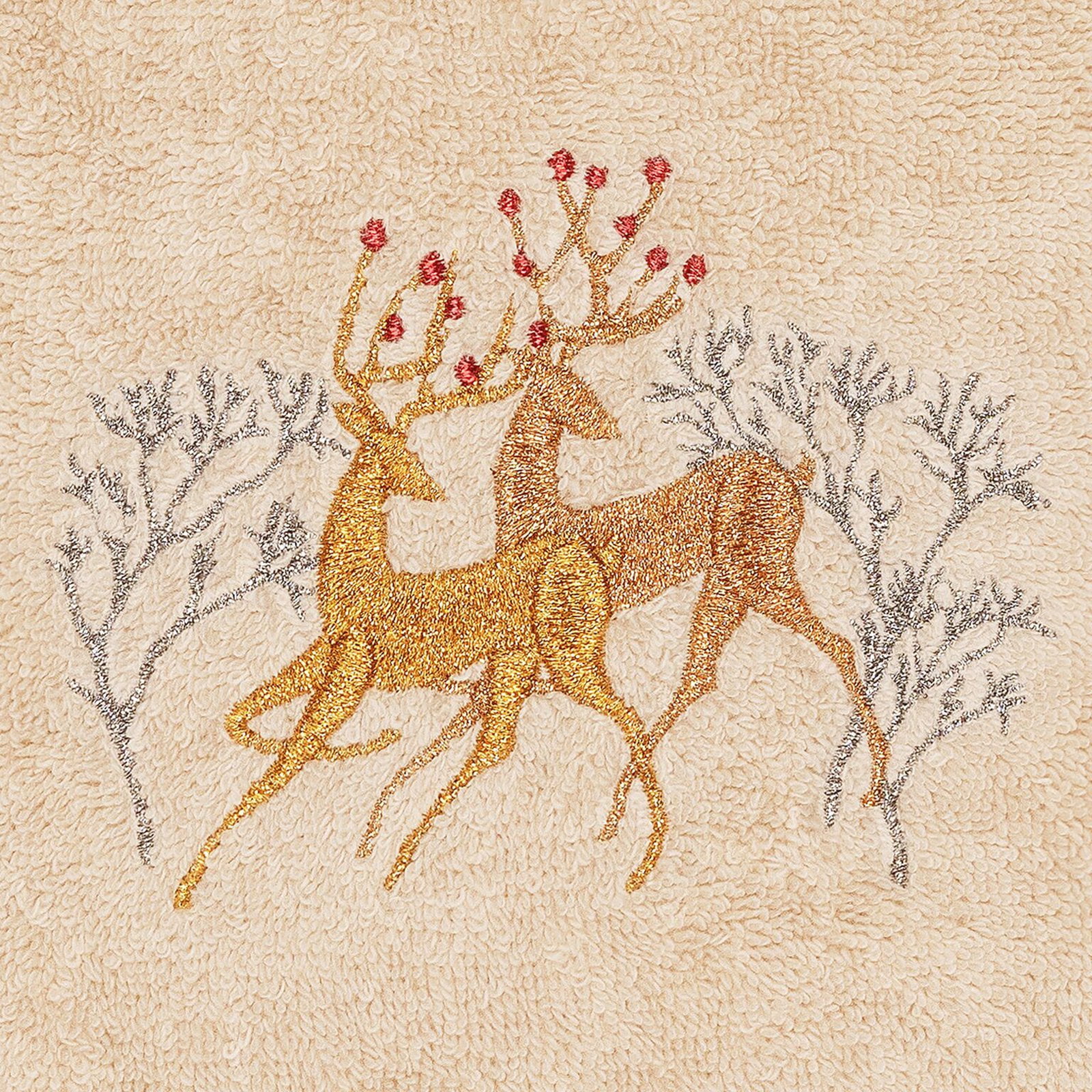 Linum Home Textiles Christmas Deer Pair Embroidered Turkish Cotton Hand Towel - Set of 2
