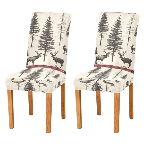 Yayeee 2 Pack Dining Chair Covers Stretch Parson Chairs Slipcovers Seat Protector, Black Deer