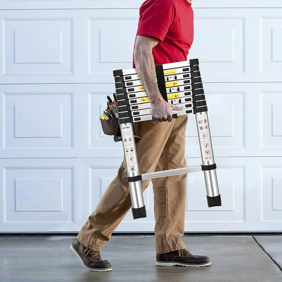 (8.5Ft/2.6M) Telescoping Ladders, Multi-Purpose Folding Aluminum Extension Ladder with Safety Features