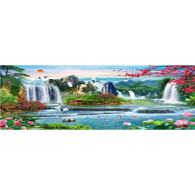 Cuadros Decorativos Mosaico de diamantes 5D DIY patrón de jardín en cascada mosaico Likrtyny de diamantes de imitación redondos imágenes para decoración de la pared del hogar
