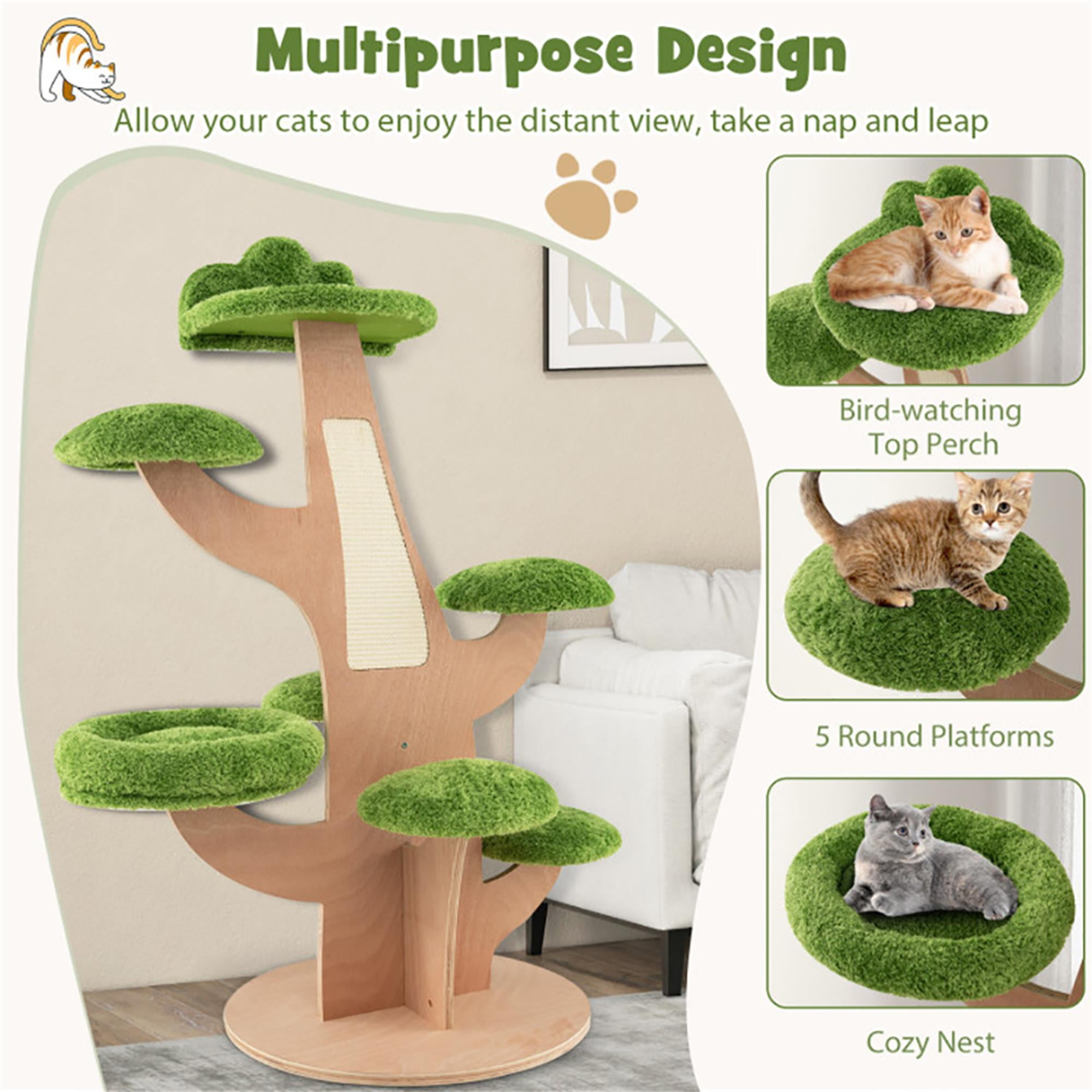 resenkos 50" Cat Tree Creative Pine Shape Cat Tower Cat Apartment with Sisal Scratching Board, Rest Platform, Green
