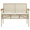 thumbnail image 2 of vidaXL Patio Bench with Cushion Beige Poly Rattan Acacia Wood, 2 of 12