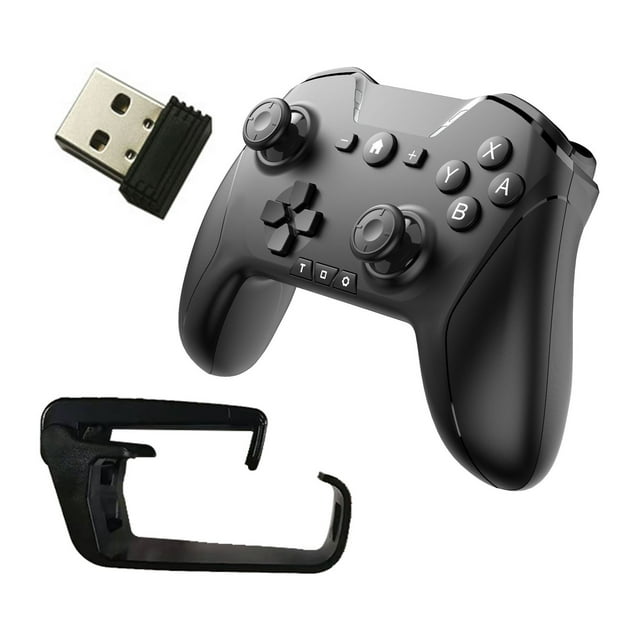 Manette de Jeu Sans Fil pour Windows 7 8 10 Pcs/iphone/android/switch, Double Choc USB Bluetooth Manette de Jeu Joystick (avec Support de Téléphone Mobile et Récepteur 2.4G)