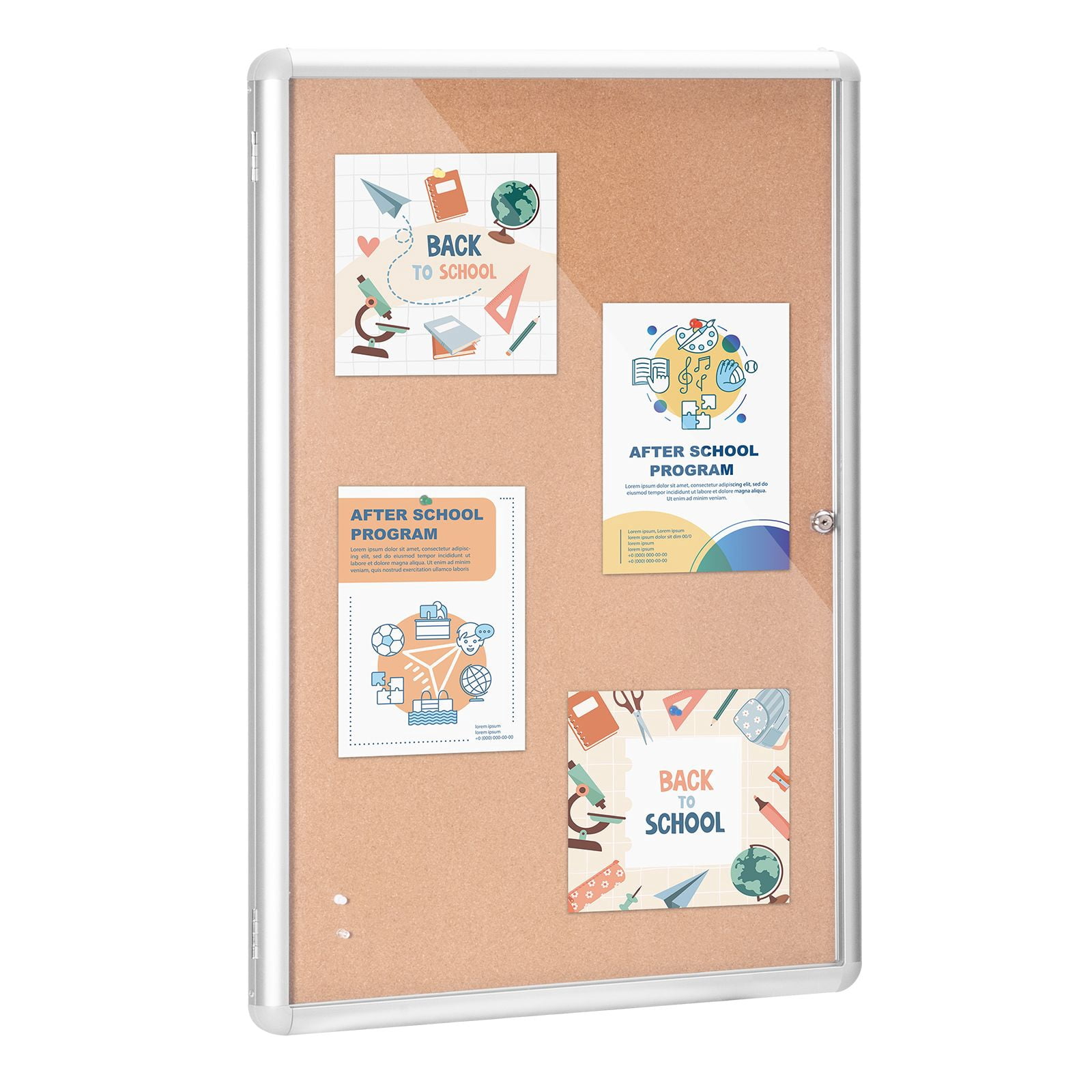 36X24 inch aluminum frame lockable weatherproof bulletin board with acrylic door, two keys, wall display cabinet, school home office