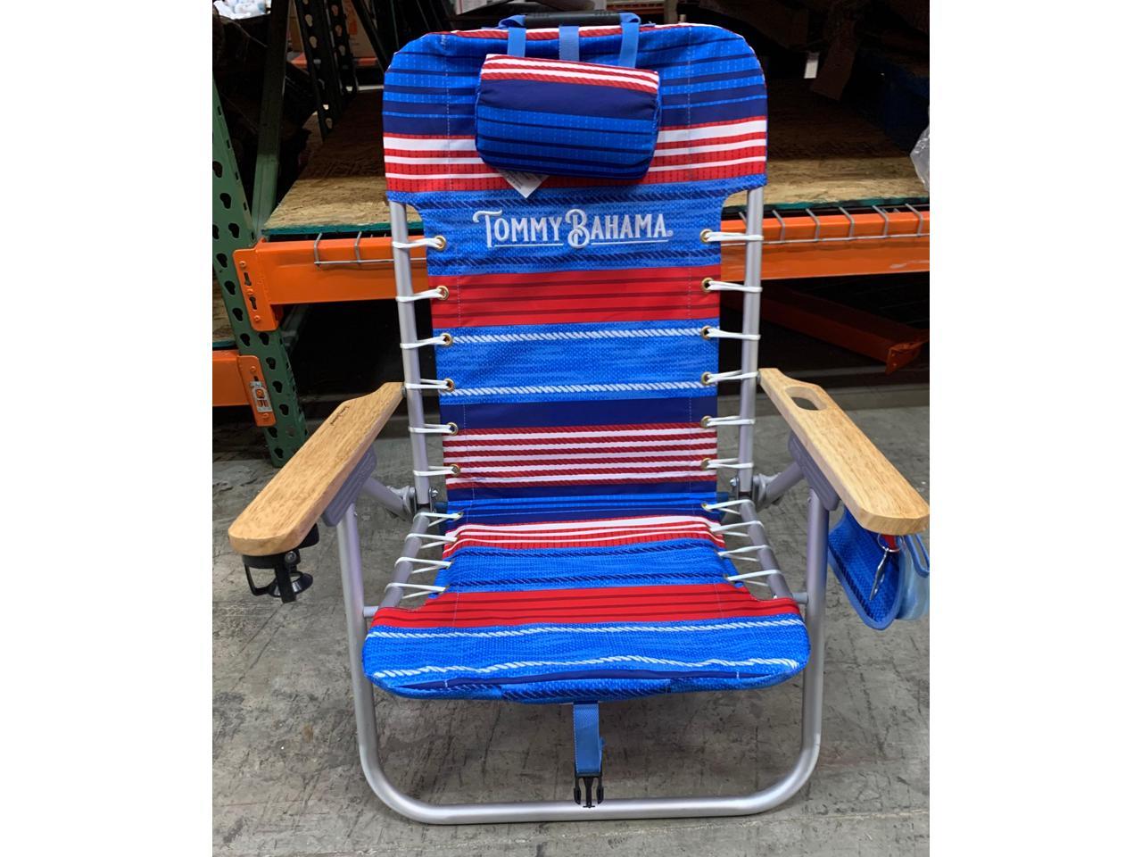 Tommy Bahama Backpack Chair, Red, White, and Blue with cup holder