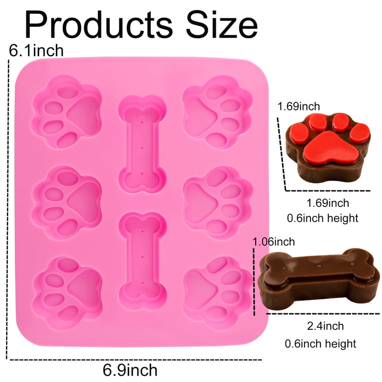 2 Pack Dog Paw & Bone Silicone Molds - 8 Cavity Ice Cube & Treat Molds For Baking (Green & Orange)
