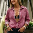 thumbnail image 2 of UDAUDU Women Button Down Denim Shirts Casual Long Sleeve V Neck Fall Fashion Blouse Crop Top Jackets Wine XL, 2 of 8