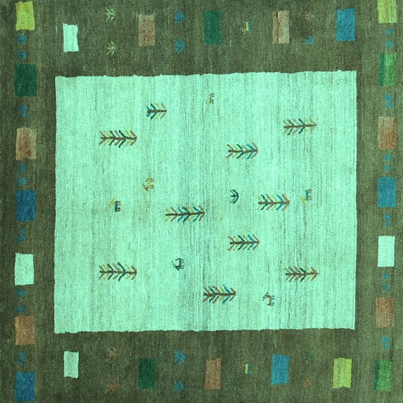 Ahgly Company Machine Washable Indoor Square Abstract Turquoise Blue Contemporary Area Rugs, 5' Square