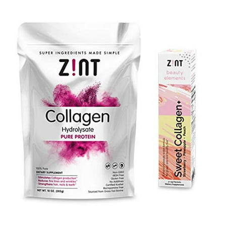 ZINT Collagen Powder Collagen Peptides (10oz + Sampler Box) Anti Aging Hydrolyzed Beauty Protein Powder Supplement - for Skin, Hair & Nails + Sweet Collagen