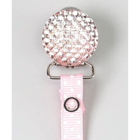 Polka Dot Ribbon Quilted Crystal Pacifier Clip