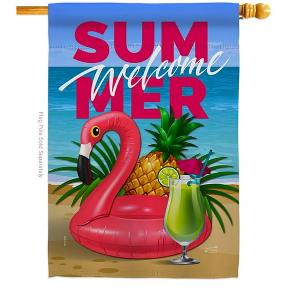 Angeleno Heritage H137116-BO Summer Welcome Fun Summertime & Sun 28 x 40 in. Double-Sided Decorative Vertical House Flags for Decoration Banner Garden Yard Gift