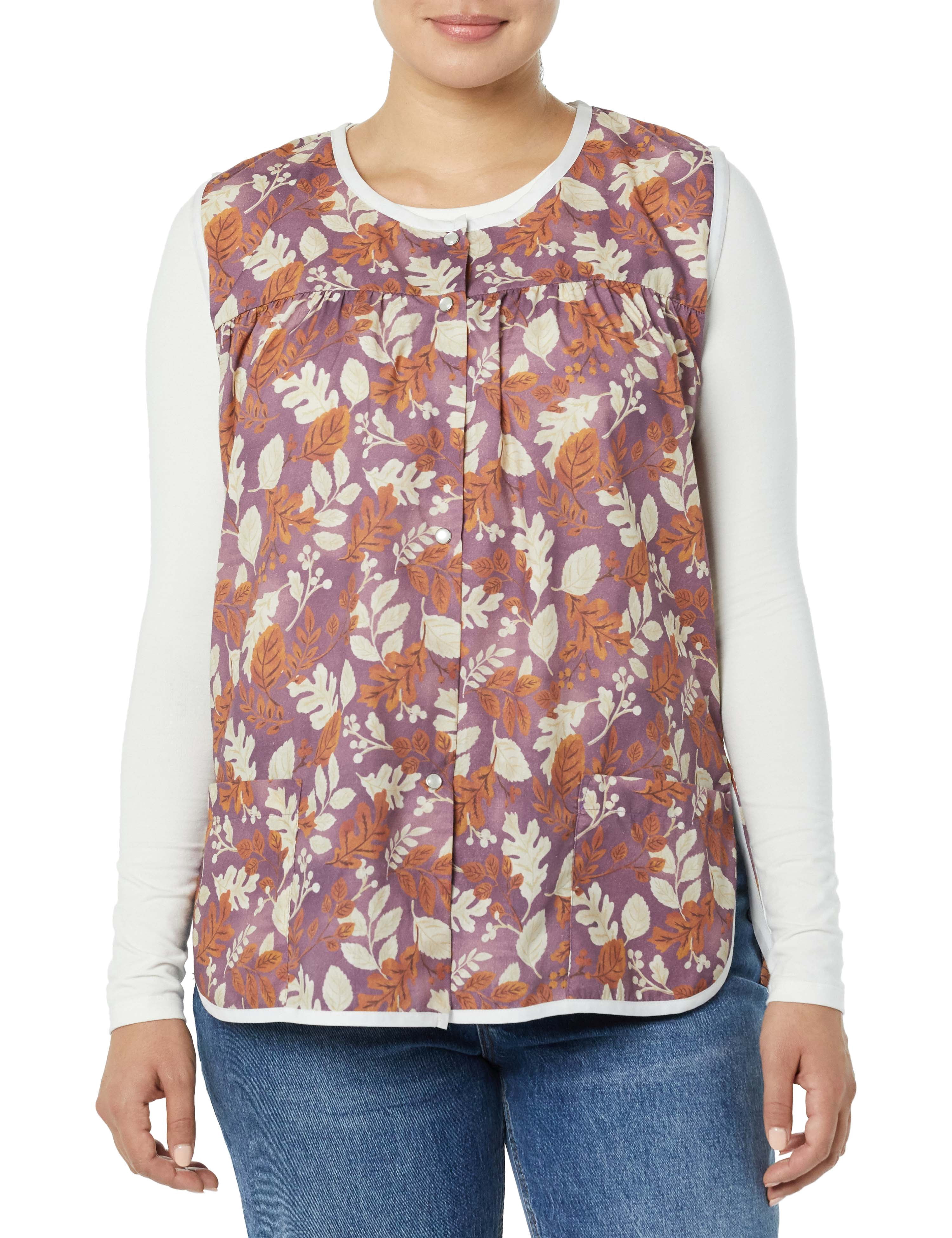 AmeriMark Easy-Care Snap Front Cobbler Aprons Vest with Two Patch Pockets  Purple Floral 1X - Walmart.com