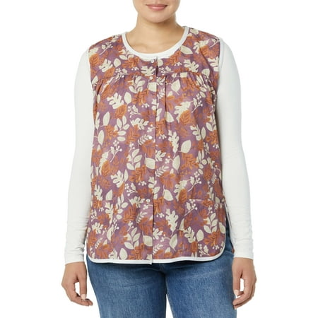 

AmeriMark Easy-Care Snap Front Cobbler Aprons Vest with Two Patch Pockets Purple Floral 1X