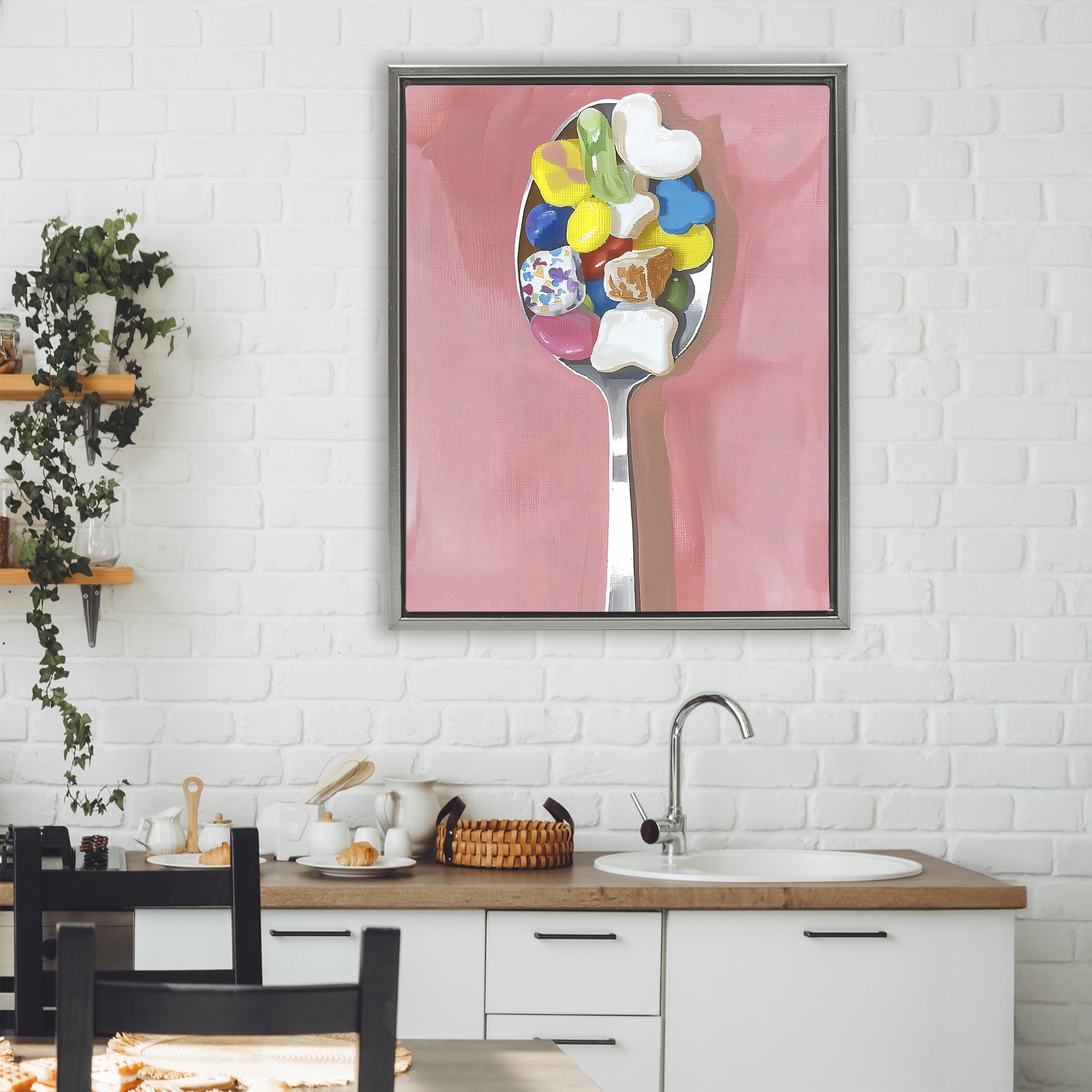 Stupell Industries Nostalgic Fun Breakfast Spoon Gray Framed Floater Canvas Wall Art, design by The Prints Vibe