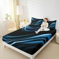 thumbnail image 4 of Manfei Blue Black Twin Sheet Sets,Modern Minimalist Geometric Twin Fitted Sheet,Abstract Wave Lines Flat Sheet For Teens,Ultra Soft Home Decor,3 Pieces, 4 of 7
