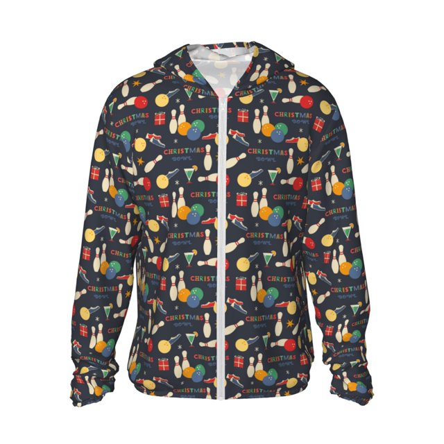 Fotbe Veste de Protection Solaire UPF 50+ pour Hommes et Femmes de Noël Jeu de Quilles avec Capuche et Poches Randonnée Performance Extérieure-3TG