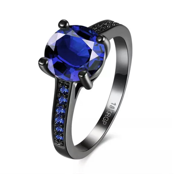 QQTDFG 18 KGold Plated Black Gun P Fashion Ring AAA Zirconia Women B315-6-Blue