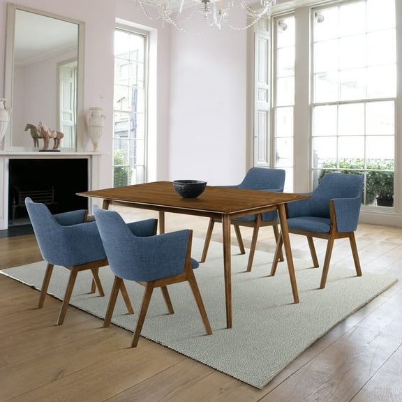 Armen Living Westmont and Renzo Blue and Walnut 5 Piece Dining Set