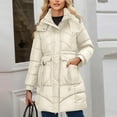 thumbnail image 2 of Womens Winter Hooded Parka Jacket Long Sleeve Toggle Duffle Coat with Faux Fur Trim White S, 2 of 7