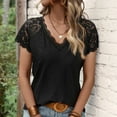thumbnail image 7 of Spring Savings deals!Samickarr Womens Tops!Women Casual Patchwork Lace Solid Short Sleeve V-Neck Tops, 7 of 7