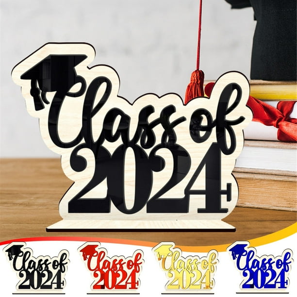 Soporte de madera para la temporada de graduación - Decoración de escritorio para fiesta de graduación - Cartel de madera con ambiente alegre - Mobiliario interior/exterior