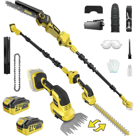 Gisam 6-in-1 Mini Chainsaw & Hedge Trimmer, 8 inch Electric Chainsaw, 2×4.0Ah Batteries, Brushless Motor 2500W, 0-180° Adjustable,  4.5m Hedge Cutting