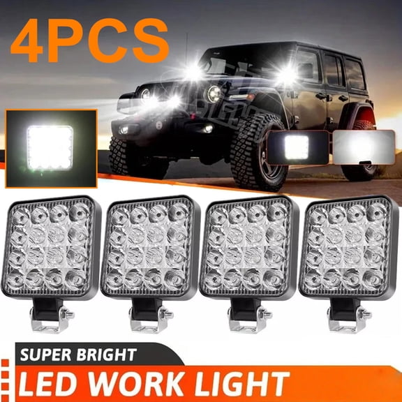 4PCS Square LED Light Pods 4x 4800Lm 48W Spot Flood Beam Off‑Road Lights Kit Universal 12V Truck SUV ATV UTV 4×4 Fog Driving Work Lamp Pods
