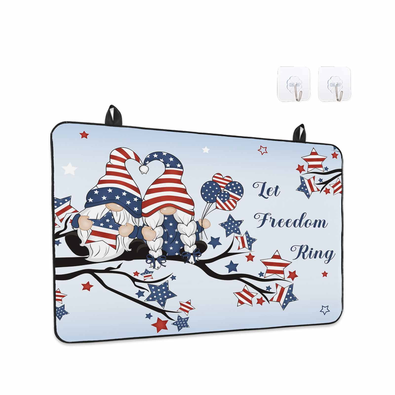 4th of July Stove Top Cover for Electric Stove, Heat-proof & Non Slip Glass Top Stove Cover Protector, Independence Day Blue Ombre Gnomes American Star Kitchen Flat Cooktop Rubber Mat 36x21 Inches