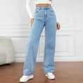 thumbnail image 2 of Women Jeans High Waisted Straight Wide Leg Jeans Classic Womens Denim Jeans with Pocket Light Blue Jeans Women Pants for Women, 2 of 5
