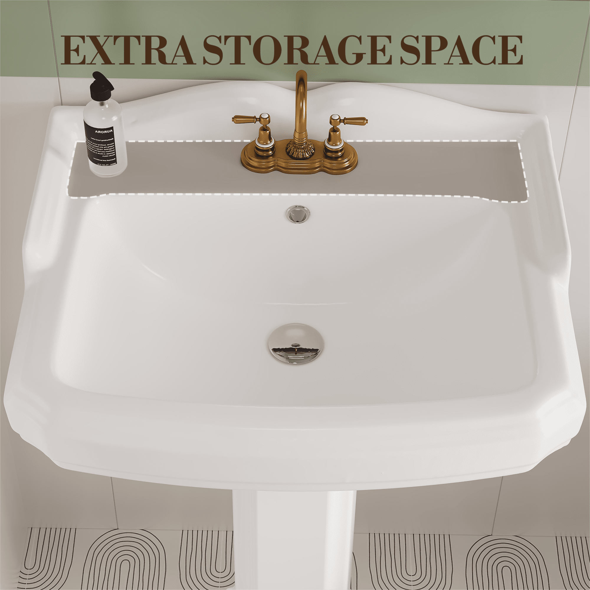 23"L x 19"W Rectangular Pedestal Sink, White Ceramic Pedestal Bathroom Sink with 3 Faucet Holes At 4" Faucet Centers, with Overflow (White Color)