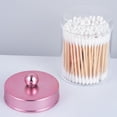 thumbnail image 3 of ABCISI 3 Pack Qtip Holder - Apothecary Jars with Lids, Bathroom Organizers and Wooden Waterproof Tray for Cotton Balls,Swabs,Floss Picks,Hair Ties,Pink Clear Vintage Bathroom Decor Jar Set (Pink), 3 of 7