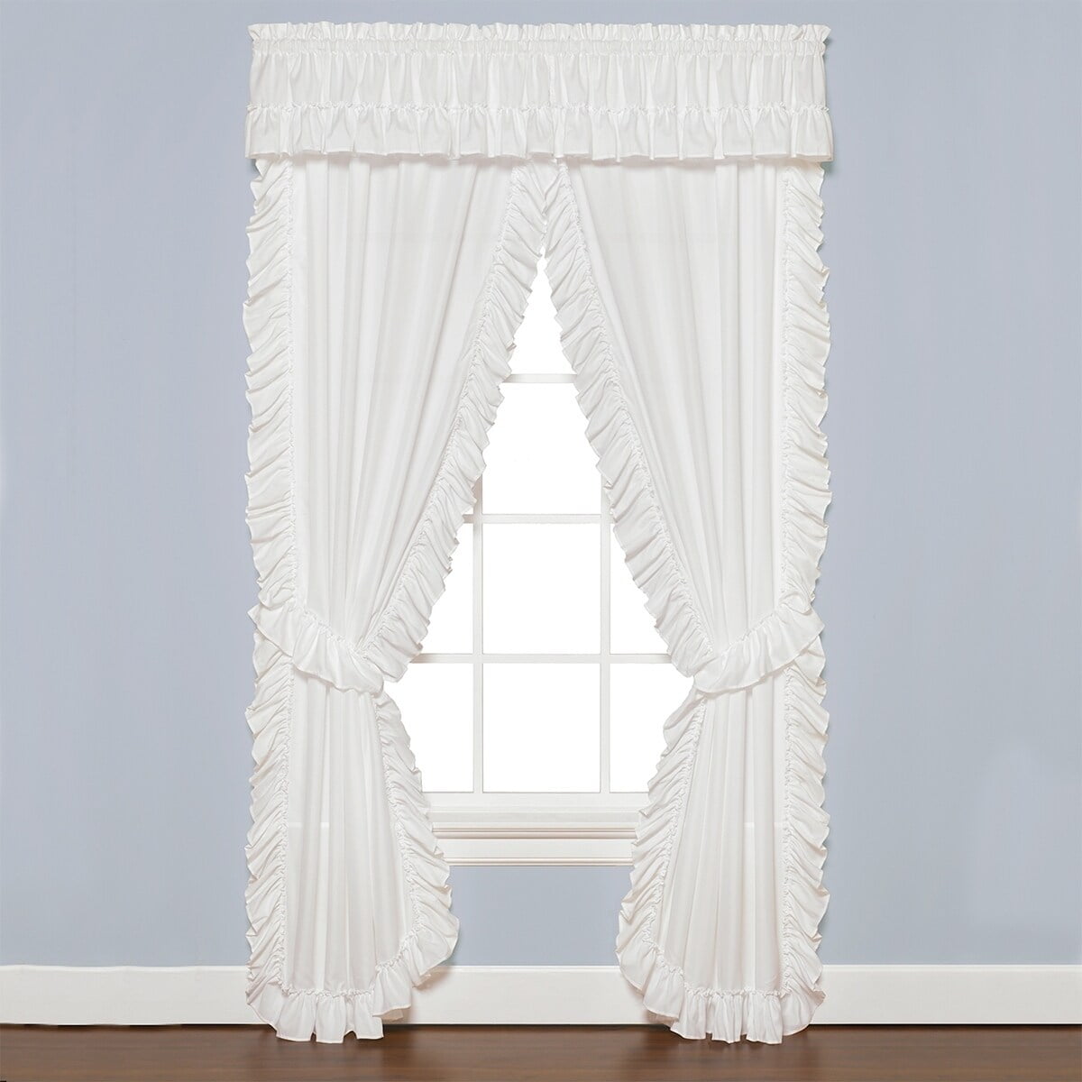 Sarah Ruffled White Priscilla Curtain Pair 250x84 Walmart Com