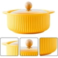 thumbnail image 3 of Ceramic Soup Bowl With Handles And Lid Ceramic Serving Bowl Set for Soup Instant Noodles Soup Mug Modern Simple Style Cereal Bowl Table Decoration Yellow, 3 of 5
