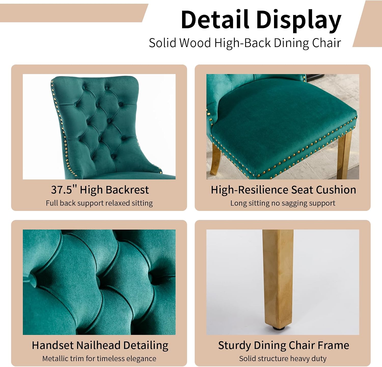 Collection Tufted Velvet Dining Chair, Nailhead Trim, Solid Wood Legs, Set of 2
