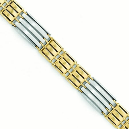 Men's 14kt Two-Tone Gold Polished Brushed Link Bracelet