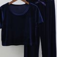 thumbnail image 4 of XuJwPNcy Women's Velvet Pjs Lounge Set Crew Neck Short Sleeve Top with Wide Leg Pants 2 Piece Pajama Sets, 4 of 4