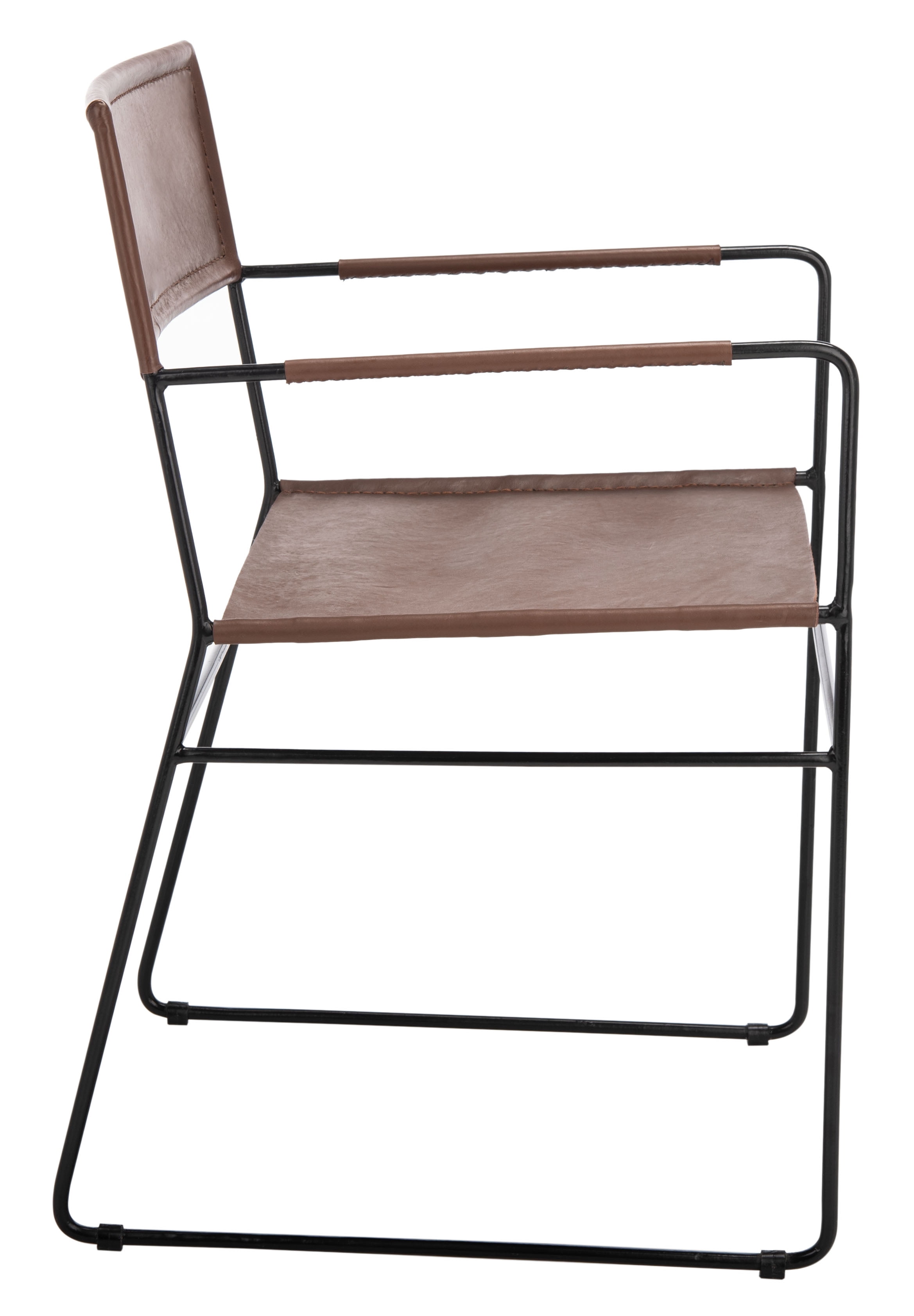 SAFAVIEH Alyx Glam Leather Solid Dining Armchair, Cognac/Black (Set of 2)