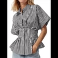 thumbnail image 2 of Camisas A Rayas con Botones para Mujer, Blusa Plisada de Corta con Corsé, Informal, de Verano. Rayas Negras XL, 2 of 6