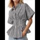 thumbnail image 2 of Camisas A Rayas con Botones para Mujer, Blusa Plisada de Corta con Corsé, Informal, de Verano. Rayas Negras L, 2 of 6