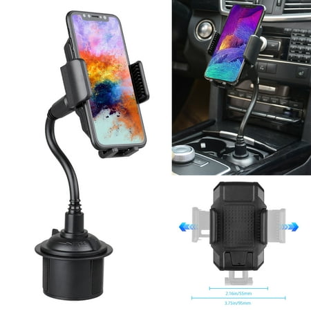 Car Cup Holder Phone Mount Stand, TSV Universal 360 Degree Rotatable Smartphone Holder with Flexible Gooseneck, Expandable Base(2.28 - 3.54 inch), Soft Rubber Pad, One Button Release & Easy to
