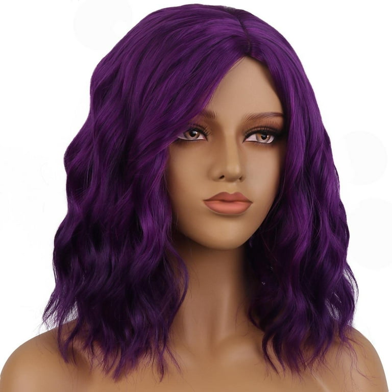 BERON Purple Short Wigs Women Girls Curly Wavy Hair Wig 14