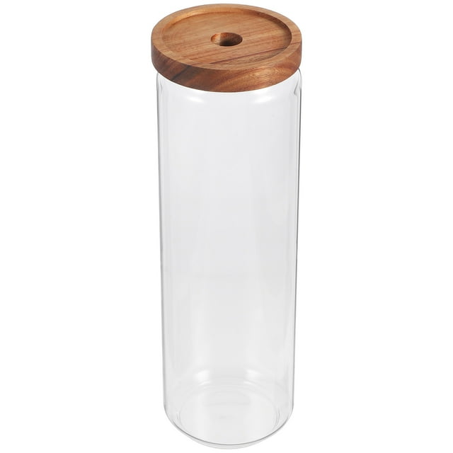 1700ML Wooden Lid Candy Jar High Borosilicate Transparent Glass Storage Tank Portable Food Grain Container (9x30.5cm Random Pattern Lid)