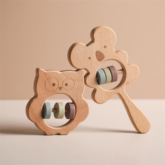 Newborn Toys Wooden Rattle, Educational Sensory Toys For Toddlers 1-3, Infant Toys 0-12 Months, Under 5 Dollar Toys, Toys with Gentle Sound, Promotes Coordination, Baby Gifts (A)